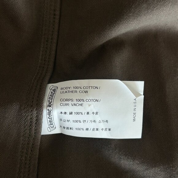 Chrome Hearts Olive & Black Leather Fleur Patch Button Up Shirt - Picture 4 of 6